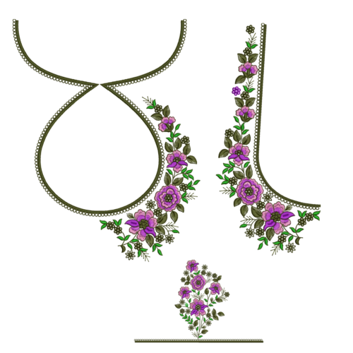 Continuous Line Lotus Flowers Blouse Embroidery_336